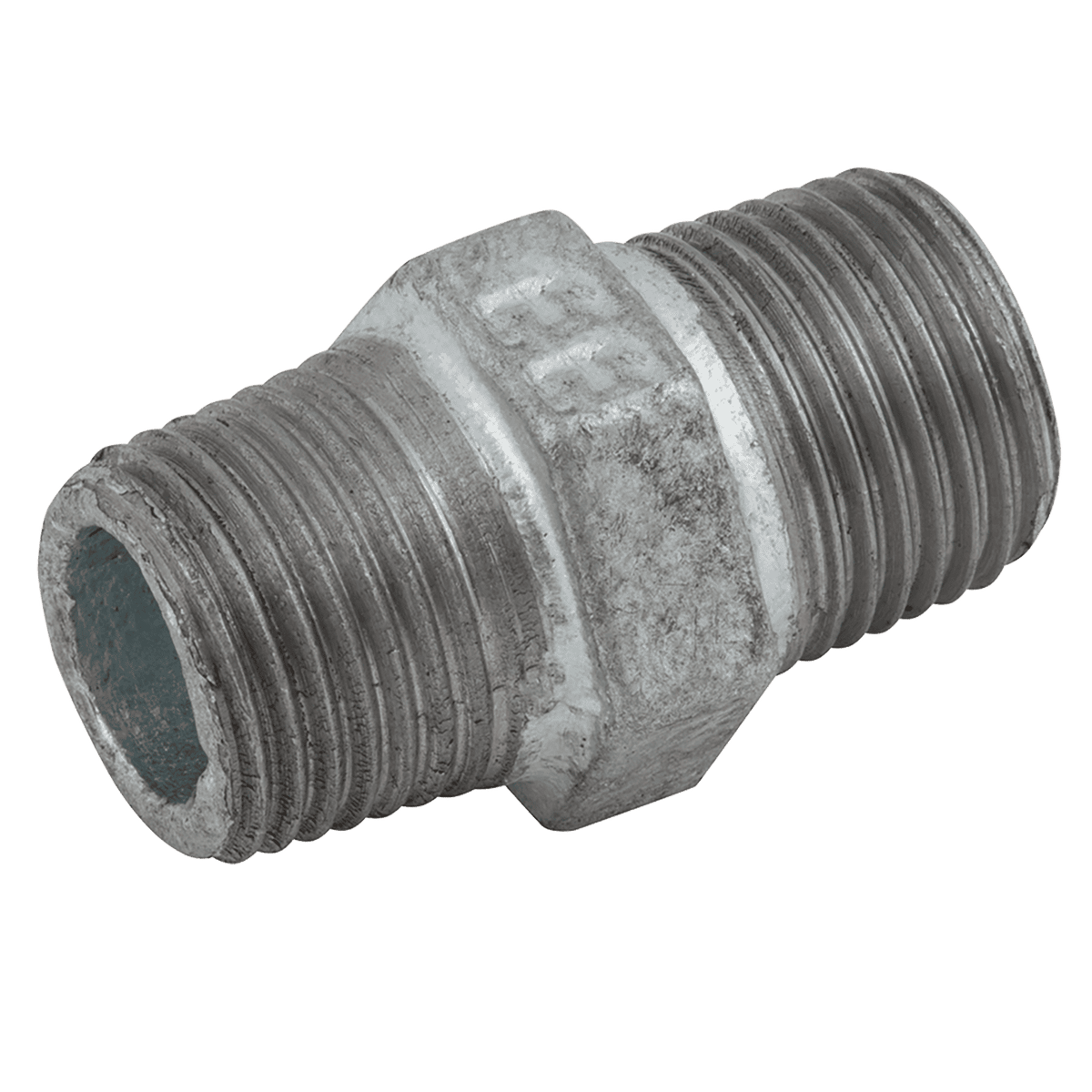 1/4" BSPT Galvanised Malleable Iron Equal Male/Male Hexagon Nipple