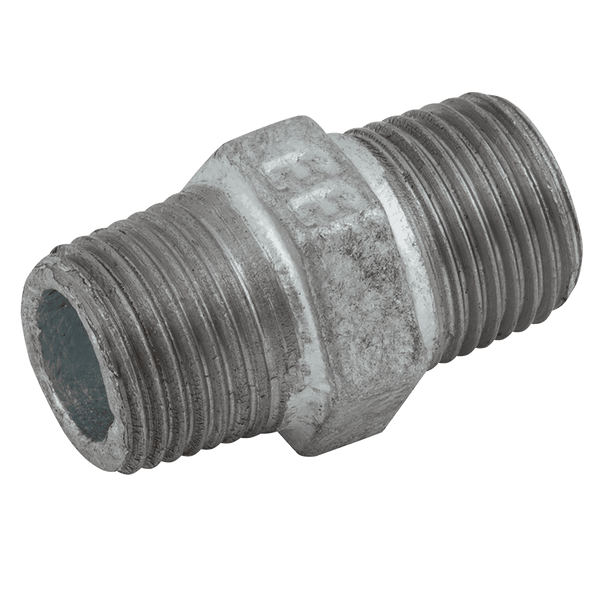 1" BSPT Galvanised Malleable Iron Equal Male/Male Hexagon Nipple