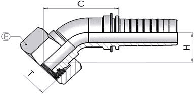 8 O/D 'L' Female Swept 45 x 1/4" Hose