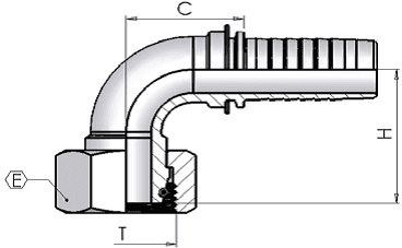 38 O/D 'S' Female Swept 90 x 1.1/4" Hose